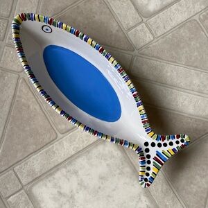 M.Bagwell ceramic hand-painted fish serving bowl/platter 13" blue edition.